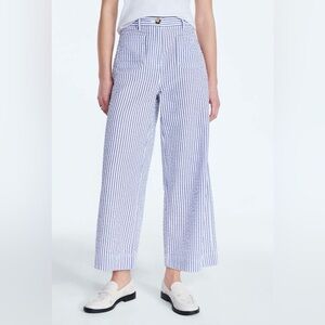Striped Wide-Leg Linen-Blend Pants - Blue/White